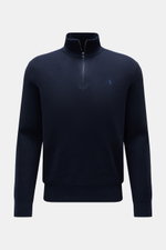 Front view of Polo Ralph Lauren Troyer navy, a regular fit navy blue cotton sweater with a half-zip Troyer collar, tonal embroidered polo player on the chest, and ribbed cuffs. <p>Ein Essential für milde Tage: Der Troyer von POLO RALPH LAUREN überzeugt du