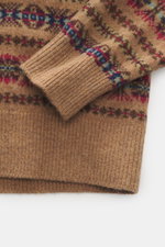 Polo Ralph Lauren Troyer hellbraun/multicolor gemustert, Detailaufnahme von Ärmelsaum und Bund, Intarsienstrick aus reiner Wolle, weicher Griff, mittelfeines Strickbild, elastische Rippbündchen.