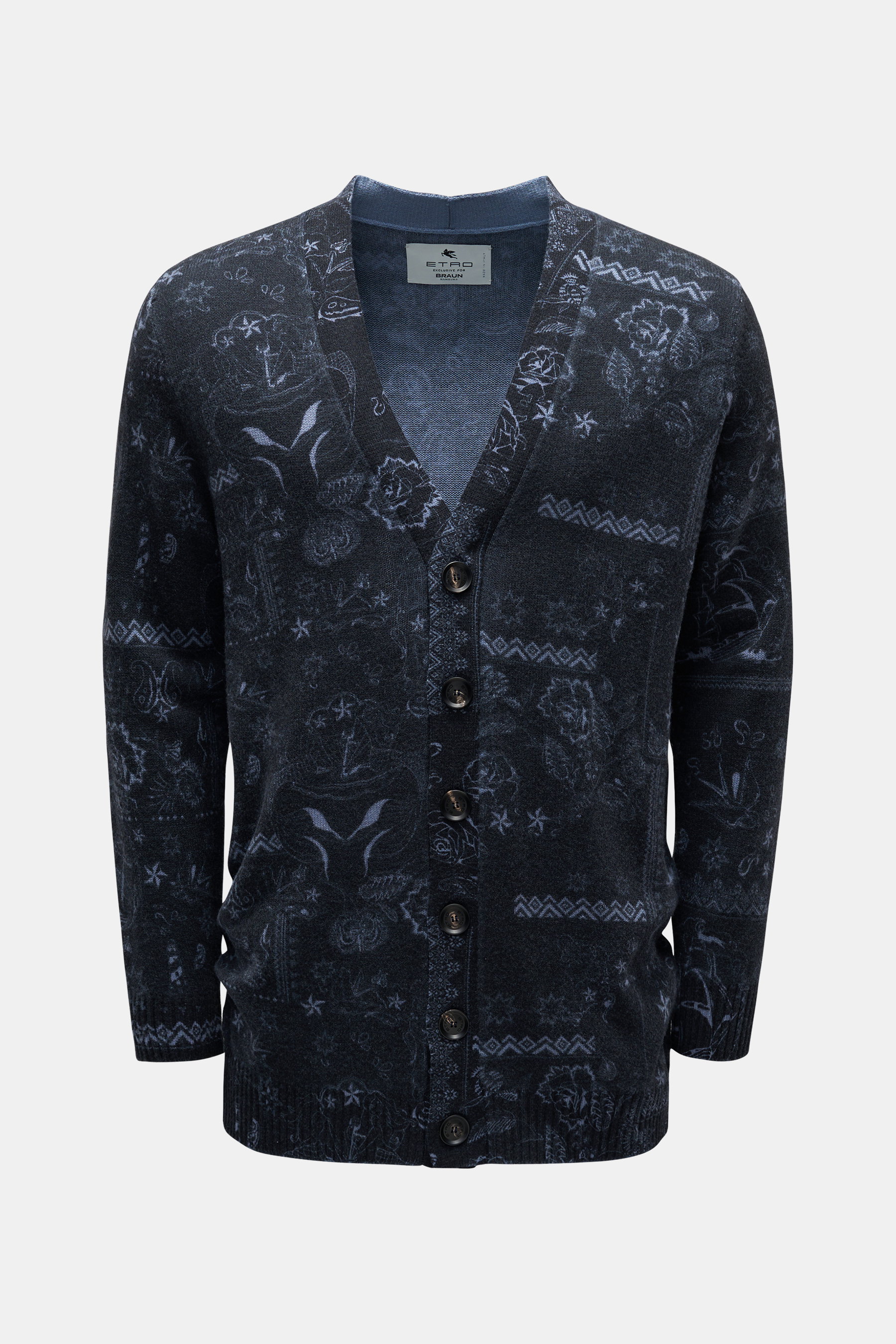 Etro Cardigan navy/rauchblau gemustert