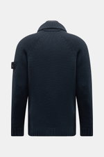 Stone Island Cashmere Strickjacke 'Ghost Piece' navy, Rückansicht, reiner Cashmere, Kapuze, Slim Fit, Raglanärmel, tonales Kompass-Badge, windabweisendes Futter.