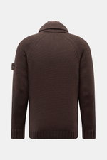Stone Island Cashmere Strickjacke 'Ghost Piece' dunkelbraun, Rückansicht, reiner Cashmere, Kapuze, Slim Fit, Raglanärmel, tonales Badge, herausnehmbares Futter.