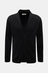 Filippo de Laurentiis Merino Cardigan schwarz, Frontansicht, Slim Fit, reine Merinowolle, schwere fein gestrickte Qualität, strukturierter Griff, Zwei-Knopf-Leiste, Reverskragen, aufgesetzte Fronttaschen.