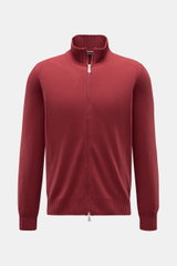 Front view of Gran Sasso Cashmere Strickjacke dunkelrot, a slim fit, dark red cashmere zip-up cardigan with ribbed cuffs and hem.

Description: <p>Sportives Basic von GRAN SASSO: Diese edle Strickjacke wurde aus anschmiegsamem Cashmere gefertigt und ist d