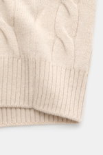 Gran Sasso Cashmere Strickjacke sand, Nahaufnahme von Rippbündchen und Zopfstrick, weicher, feiner Cashmere-Stoff, Slim Fit, Übergangszeit
