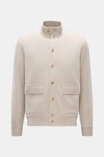Front view of Fioroni Cashmere Cardigan beige with rib-knit stand collar, leather-trimmed button placket, patch pockets, and ribbed cuffs.

Description: <p>Luxuriöser Cashmere für kalte Tage: Mit seinem besonders angenehmen, wärmenden Material bringt Sie 
