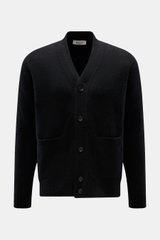Front view of Filippo de Laurentiis Cardigan black with five-button placket, patch hip pockets, and elasticated rib knit bands.

Description: <p>A soft, luxurious blend of cashmere, silk and high-quality microfibre makes this cardigan by FILIPPO DE LAUREN