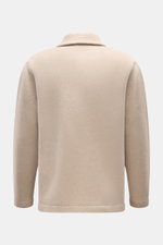 Rückansicht des 04651/ A trip in a bag Cardigan 'Knit Overjacket' beige meliert, mittelfeiner Strick, Schalkragen, Fronttaschen, Regular Fit.
