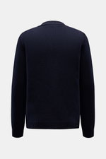 04651/ A trip in a bag Cardigan 'Bold' navy, grob gestrickt aus reiner Wolle, Oversized Fit, Rückansicht, weicher Griff, keine Fronttaschen sichtbar.