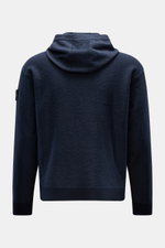 Stone Island Sweatjacke navy, Rückansicht, Kapuze, links gestrickt, Regular Fit, Baumwoll-Microfaser-Mix, Kompass-Badge am Ärmel, Rippbündchen.