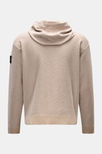 Stone Island Sweatjacke beige, Rückansicht, Kapuze, linksgestrickt, Regular Fit, Baumwolle-Microfaser, Kompass-Badge am Ärmel, Kängurutasche, Rippbündchen.