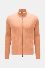 Iris von Arnim Cashmere Strickjacke 'Avenor' apricot, Slim Fit, voluminöser Patentstrick, Stehkragen, Zwei-Wege-Reißverschluss, Frontansicht.