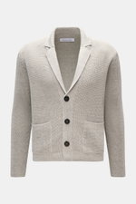 Alt tag (124 characters):
Front view of Iris von Arnim Cardigan 'Larion' grey mottled with voluminous brioche knit, rib collar, three-button placket, pockets.

Detailed description:
A luxurious knitwear essential: With its voluminous brioche knit in the f