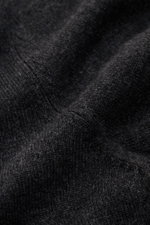Close-up front view of the finely knit dark grey mottled von Braun Cashmere cardigan showing soft texture and elasticated ribbed bands. A basic for the transitional season in Mongolian cashmere: This VON BRAUN cardigan is a true classic for your office wa