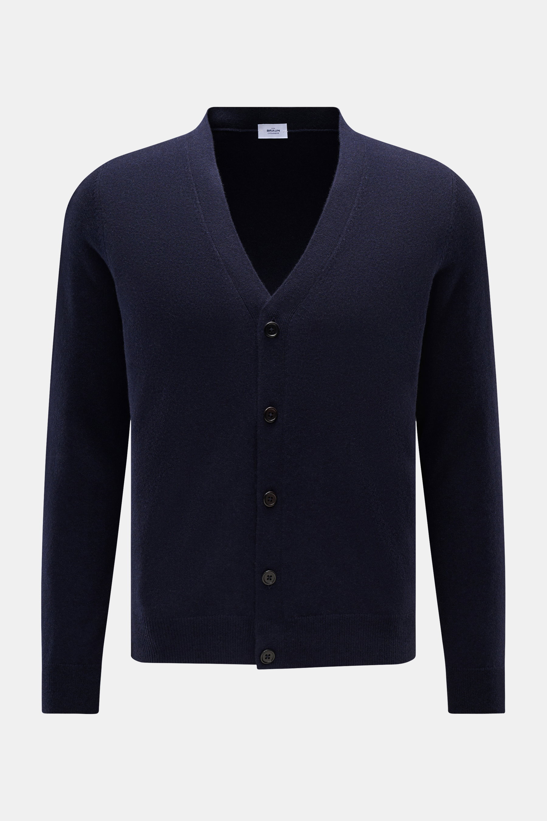 von Braun Cashmere Cardigan navy, Slim Fit, aus reiner mongolischer Cashmere, weicher Griff, feines Strickbild, Fünf-Knopf-Leiste, elastische Rippbündchen, Frontalansicht