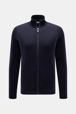 von Braun Cashmere Strickjacke navy, Slim Fit, aus weichem reinem mongolischem Cashmere, Stehkragen, Reißverschluss, schräge Leistentaschen, Rippbündchen, frontal fotografiert.