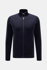von Braun Cashmere Strickjacke navy, Slim Fit, aus weichem reinem mongolischem Cashmere, Stehkragen, Reißverschluss, schräge Leistentaschen, Rippbündchen, frontal fotografiert.