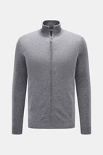 von Braun Cashmere Strickjacke grau meliert in Slim Fit, Frontansicht mit Reißverschluss, Stehkragen, weichem Griff, feinem Strickbild, Rippbündchen, reiner Cashmere.