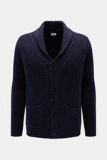 von Braun Cashmere Cardigan navy, grober Chunky-Knit Patentstrick, Slim Fit, Schalkragen, Vier-Knopf-Leiste, Taschen, Frontalansicht, reiner mongolischer Cashmere, weicher Griff