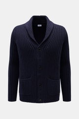 von Braun Cashmere Cardigan navy, grober Chunky-Knit Patentstrick, Slim Fit, Schalkragen, Vier-Knopf-Leiste, Taschen, Frontalansicht, reiner mongolischer Cashmere, weicher Griff