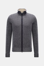 von Braun Cashmere Strickjacke navy meliert, Slim Fit, mittelfeiner Strukturstrick, hoher Kragen, Zwei-Wege-Reißverschluss, Rippbündchen, Frontansicht