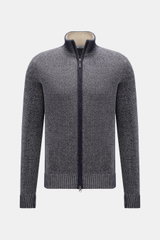 von Braun Cashmere Strickjacke navy meliert, Slim Fit, mittelfeiner Strukturstrick, hoher Kragen, Zwei-Wege-Reißverschluss, Rippbündchen, Frontansicht