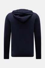 von Braun Cashmere Strickjacke navy, Rückansicht, Slim Fit mit Kapuze, Zwei-Wege-Reißverschluss, reiner Cashmere, sehr weich, feines Strickbild, Rippbündchen, sportive Winter-Basics