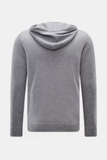 von Braun Cashmere Strickjacke grau meliert, Rückansicht, Slim Fit, Kapuze mit Tunnelzug, reiner Cashmere, feines Strickbild, weicher Griff, Rippbündchen, Zwei-Wege-Reißverschluss