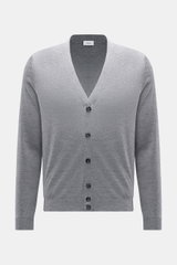 von Braun Merino Cardigan grau meliert, frontale Aufnahme, Basic Feinstrick-Cardigan aus reiner Merinowolle mit Regular Fit, fünf Perlmuttknöpfen und elastischen Rippbündchen.