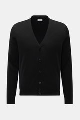 von Braun Merino Cardigan schwarz, frontale Ansicht, Regular Fit Cardigan aus reiner Merinowolle mit weichem Griff, feinem Strickbild, fünf Perlmuttknöpfen und elastischen Rippbündchen, ideal für Office und Übergangszeit.
