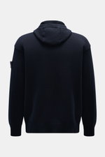 Stone Island Strickjacke 'Ghost Piece' navy, Rückansicht, Kapuze, Baumwolle mit Cashmere, Regular Fit, Rippbündchen, tonales Badge am Oberarm.