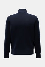 Rear view of the Canada Goose Cardigan 'Hybridge Knit' navy, showcasing pure wool knit with textured, contrasting patterns and ribbed bands.

Description: <p>Make a smooth transition into the new season with the cardigan 'Hybridge Knit' from the outdoor l