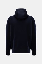 Stone Island Strickjacke 'Stretchwool' schwarz, Rückansicht mit Kapuze, Raglan-Ärmeln, Kompass-Badge, aus Wollmix, feines Strickbild, Regular Fit.