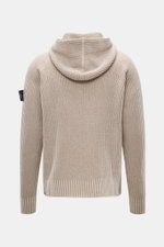 Stone Island Wende-Strickjacke 'Vanise' beige/sand, Rückansicht mit Kapuze, Brioche-Strick aus Cashmere, Slim Fit, Raglan-Ärmel, Kompass-Badge.