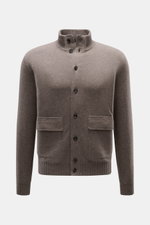 Alt tag (125 characters): Front view of Fioroni Cashmere cardigan grey brown melange with button placket, ribbed collar, pockets, and cuffs in fine knit.

Description: <p>Luxurious cashmere for cold days: With its particularly pleasant, warming material, 