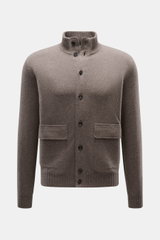 Alt tag (125 characters): Front view of Fioroni Cashmere cardigan grey brown melange with button placket, ribbed collar, pockets, and cuffs in fine knit.

Description: <p>Luxurious cashmere for cold days: With its particularly pleasant, warming material, 