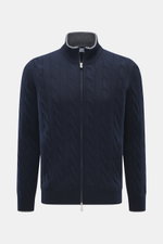 Front view of Gran Sasso Cashmere cardigan off-white in medium-fine cable knit with two-way zipper, stand-up collar, and rib cuffs.

Description: 
<p>Luxurious basic for the transitional season: This noble cardigan from GRAN SASSO made of soft cashmere