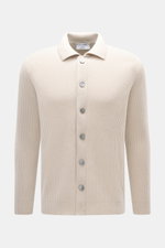 Gran Sasso Cashmere Cardigan sand, Frontansicht, aus schwerem Patentstrick, reiner Cashmere, Regular Fit, Umlegekragen, sechs Perlmuttknöpfe.