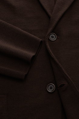 Close-up front view of the Lardini Knit blazer dark brown showing fine knit pattern, two-button style, and sleeve cuff.

Additional description: 
<p>With a classic silhouette and made from pure wool, the knit blazer by LARDINI brings style and personality