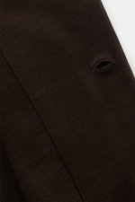 Close-up front view of Lardini Knit blazer dark brown showing fine knit pattern and buttonhole detail on pure wool fabric.