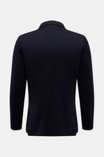 Lardini Knitted blazer navy shown from the back, knit from pure wool with a soft touch, fine knit pattern, and slim fit silhouette.  
<p>With a classic silhouette and made from pure wool, the stylish knitted blazer by LARDINI perfects your smart casual wa