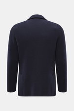 Back view of Lardini Cashmere knit blazer 7310.072338-210 in navy blue, showcasing pure cashmere knit, slim fit, patch hip pockets, and side vents.

Description:  
<p>Exquisite knit blazer from LARDINI: This model in smooth, fine pure cashmere knit adds w