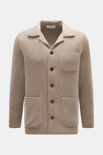 Lardini Cashmere Cardigan beige meliert, frontal, Slim Fit, Strick aus reinem Cashmere, weicher Griff, feines Strickbild, glatte Knopfleiste, offener Kragen, Brust- und Hüfttaschen.