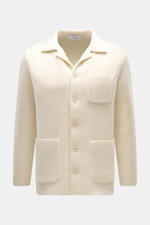 Lardini Cashmere cardigan creme, Slim Fit, Vorderansicht, Strick aus reinem Cashmere, weicher Griff, feines Strickbild, glatte Knopfleiste, offener Kragen, Brust- und Hüfttaschen.