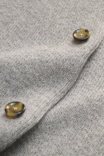 Close-up front view of the Lardini Cardigan grey melange showing pure virgin wool, soft feel, heavy quality, medium fine knit pattern, four-button placket.