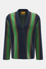 Guest In Residence Cashmere Cardigan navy/grün/rostbraun gestreift, von vorne, reiner Cashmere, weicher Griff, mittelfeines Strickbild, Regular Fit, glatte Knopfleiste, V-Neck