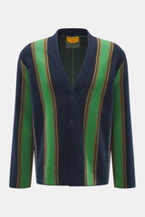 Guest In Residence Cashmere Cardigan navy/grün/rostbraun gestreift, von vorne, reiner Cashmere, weicher Griff, mittelfeines Strickbild, Regular Fit, glatte Knopfleiste, V-Neck