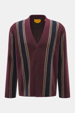 Guest In Residence Cashmere Cardigan bordeaux/navy/sand gestreift, Frontansicht, reiner Cashmere, weicher Griff, mittelfeines Strickbild, Regular Fit, glatte Knopfleiste, V-Neck