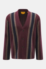 Guest In Residence Cashmere Cardigan bordeaux/navy/sand gestreift, Frontansicht, reiner Cashmere, weicher Griff, mittelfeines Strickbild, Regular Fit, glatte Knopfleiste, V-Neck