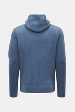 C.P. Company Strickjacke graublau, Rückansicht, voluminöses Strickbild, weiche Qualität, Slim Fit, gestrickte Kapuze, Schurwolle, Mikrofasermix.