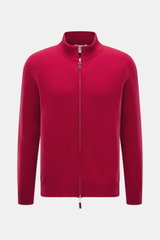 FTC Cashmere Strickjacke rot, Frontansicht mit verdecktem Zwei-Wege-Reißverschluss, Stehkragen, weicher Fair-Trade-Cashmere, Regular Fit.